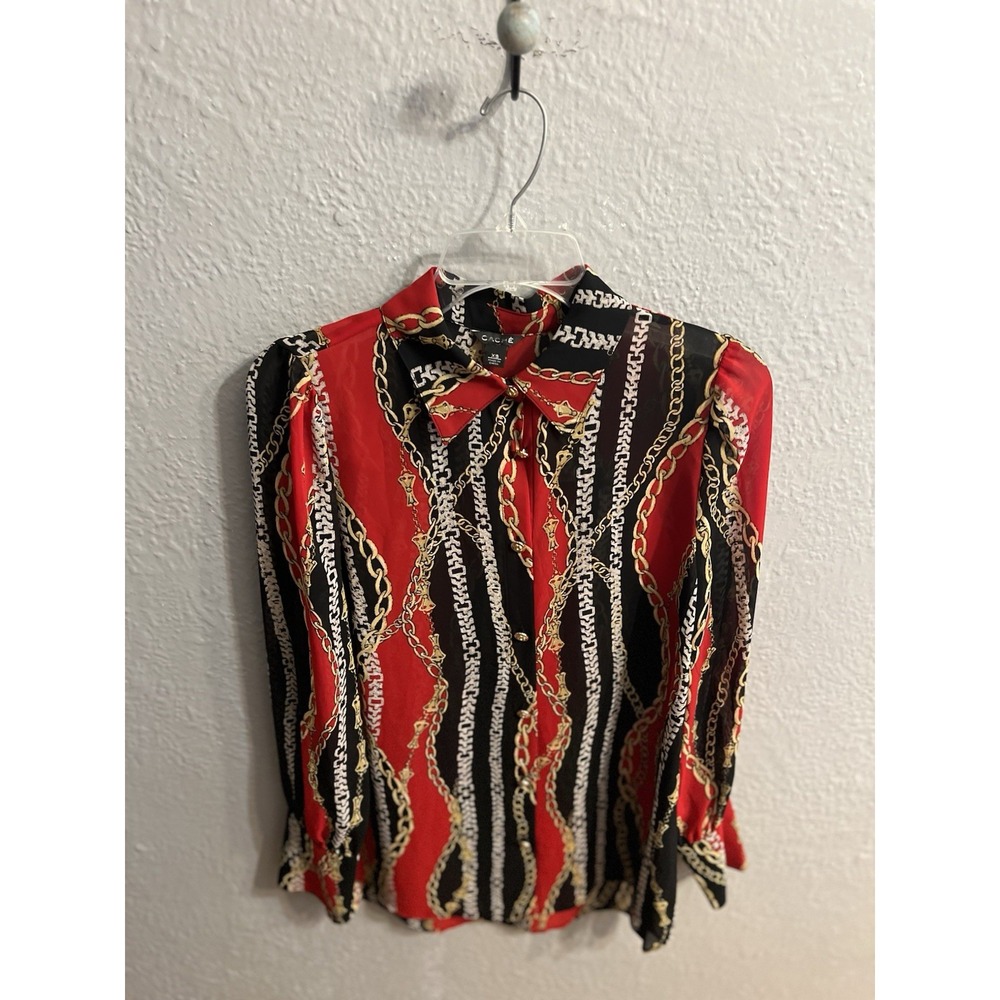 Cache ‎ Womens Chain Print Long Sleeve Blouse Top Size XS